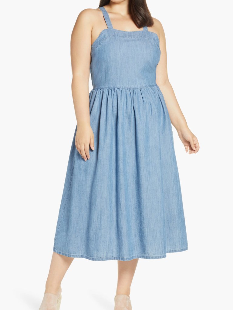 Caslon Chambray Midi Sundress Plus Size 1x Adjustable Straps Lightweight